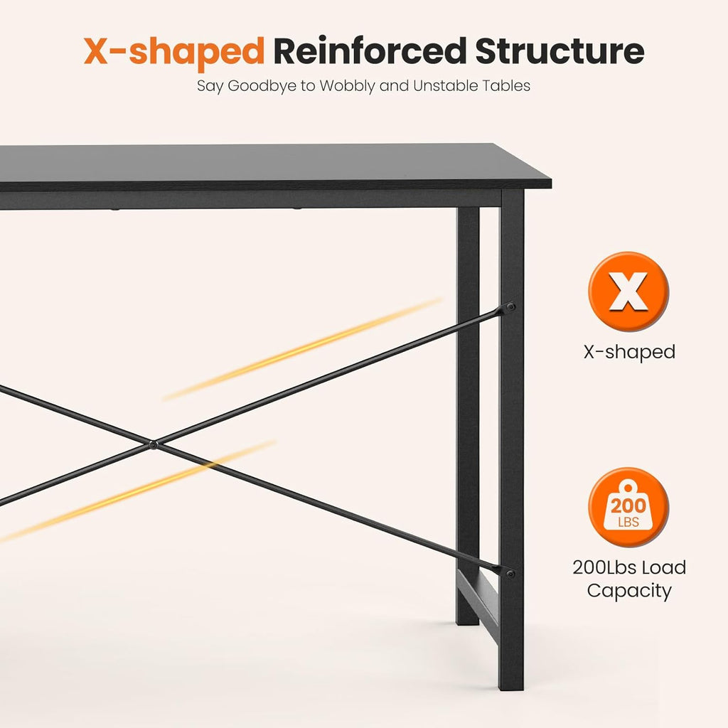 47 Inch Computer Desk with Drawers, Writing Desk with X-Shaped Reinforcement