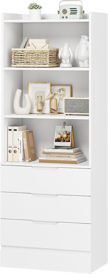 73.23'' Tall Storage Cabinet Bookcase with 3 Drawers and 3-Tier Open Shelves Wooden Bookshelf Kitchen Pantry Storage