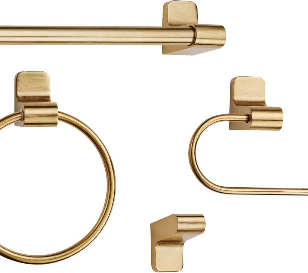 5-Piece Bathroom Accessory Set with 3-Light Vanity Fixture, Matte Brass Finish, Open Socket Design, Towel Bar, Towel