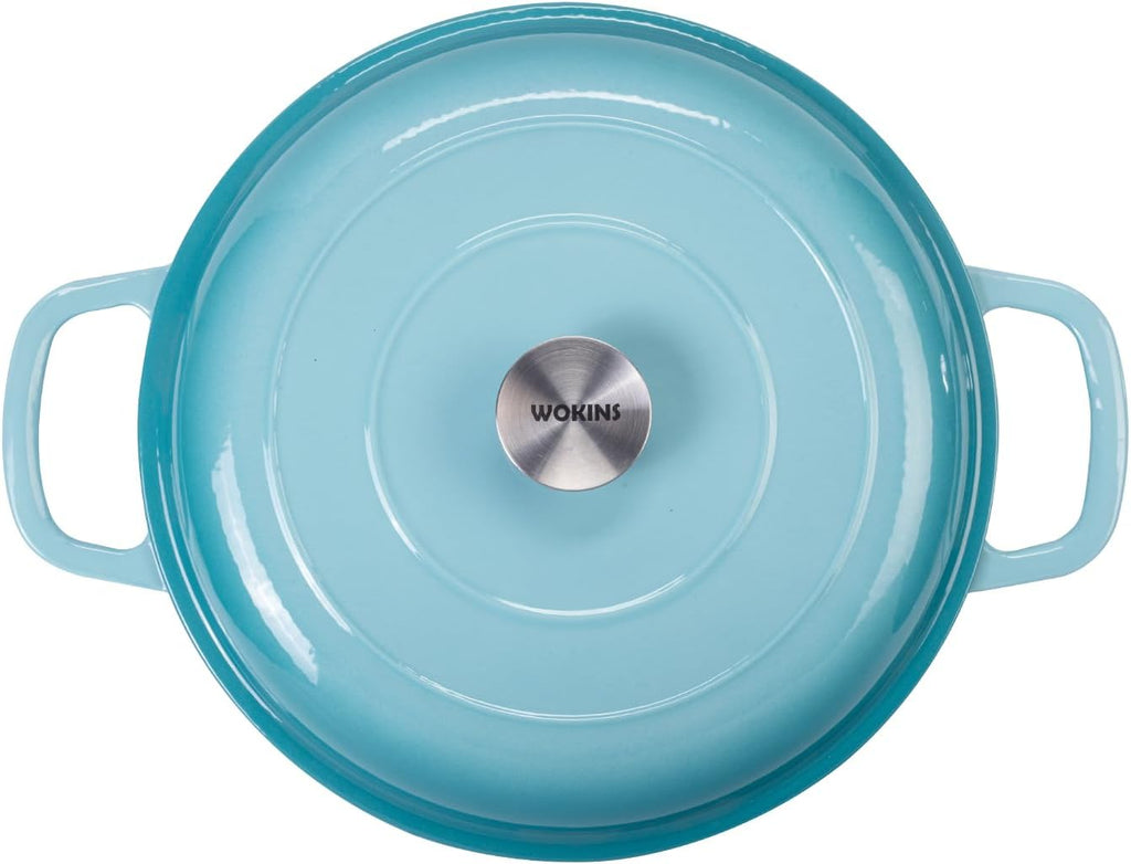 3.5QT Enameled Cast Iron Braiser Pan W/Lid,Shallow Dutch Oven,Blue | Enameled Braiser Pan Shallow Dutch Oven
