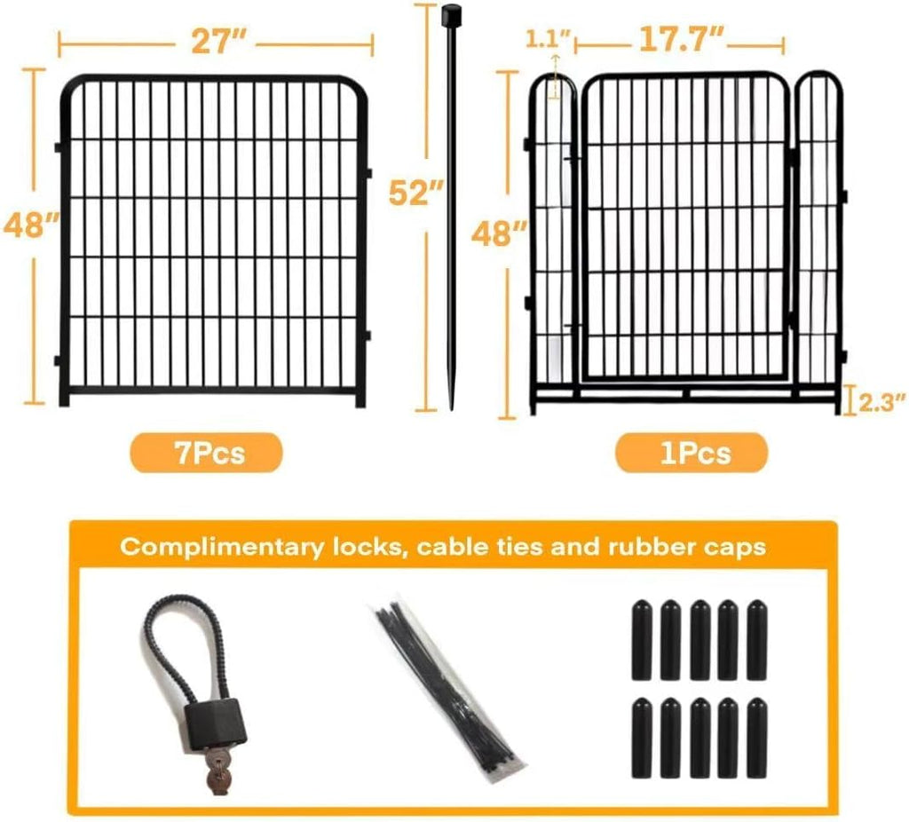 48 in(H) Decorative Garden Fence with Gate,8 Panels Total 17.7 Ft(L) Heavy Duty Iron Animal Barrier Fence for Yard