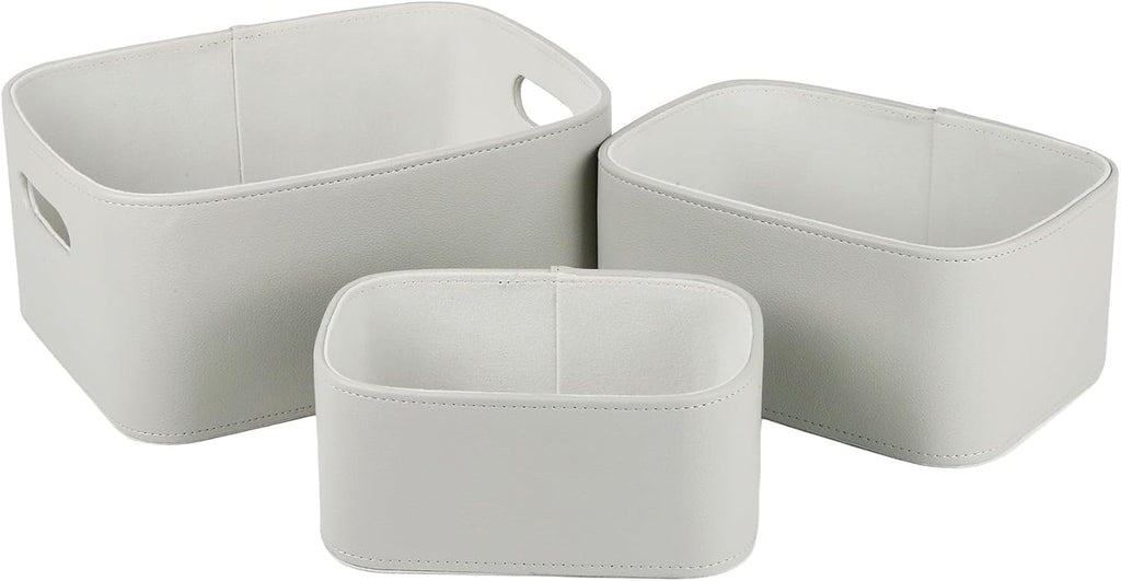 Faux Leather Storage Baskets Bins with Velvet Lining for Organizing, Storage, Gifts, Set of 3 Nesting Shelf Baskets