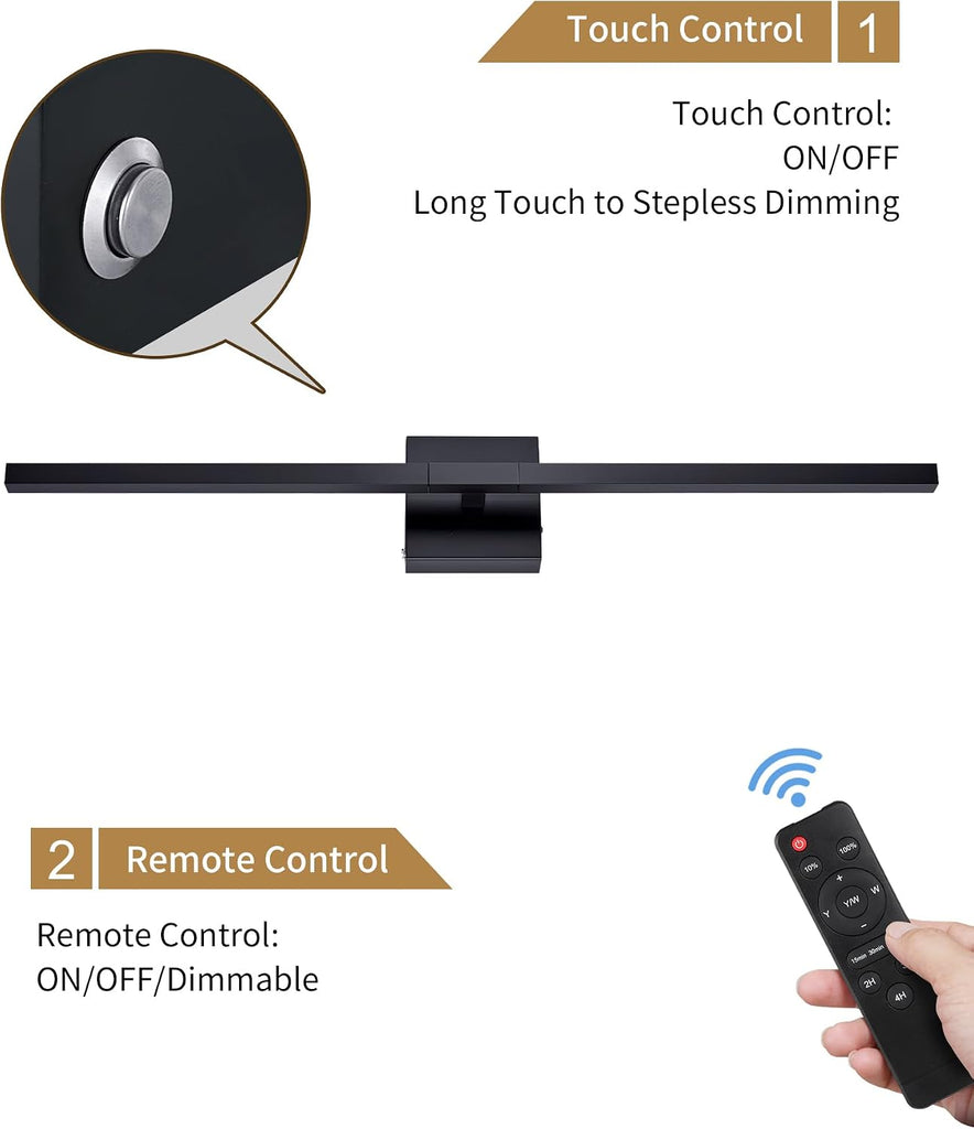 8000mAh Battery Operated Wall Sconce with Remote Control, 3000K-6000K Dimmable Black Wireless Rechargeable Wall