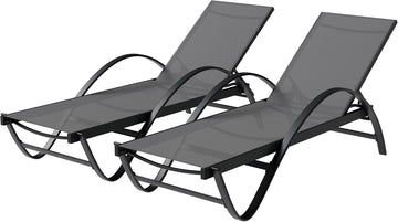 Patio Chaise Lounge Set of 2, Pool Chaise Lounge with Arm,Outdoor Lounge Chair with 5 Adjustable Backrest,Sunbathing
