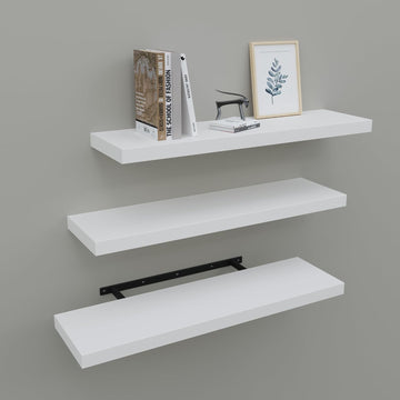 Floating Shelves for Wall Set of 3, 24" White Wall Shelves Decor, Frame Display White Floating Shelf