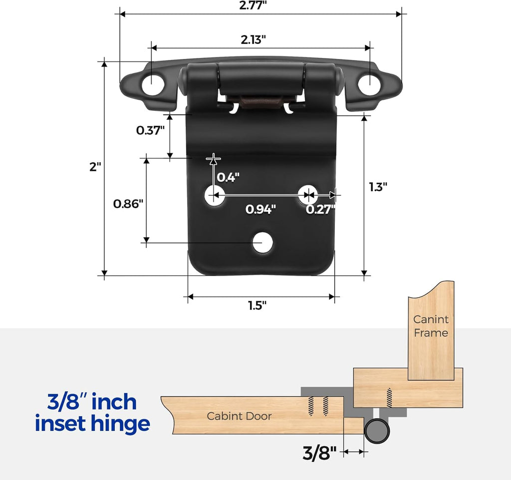 60 Packs (30 Pairs) 3/8" Inset Matte Black Cabinet Hinge, Self Closing Hinges /Furniture Cabinets & Doors. Decorative