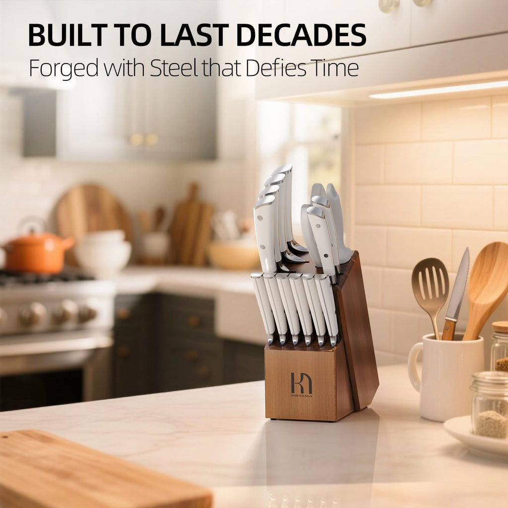 15 Pcs Japanese Knife Set with Sharpener, Premuim, Razor Sharp | Innovative Steel, High Carbon Stainless, Enduring