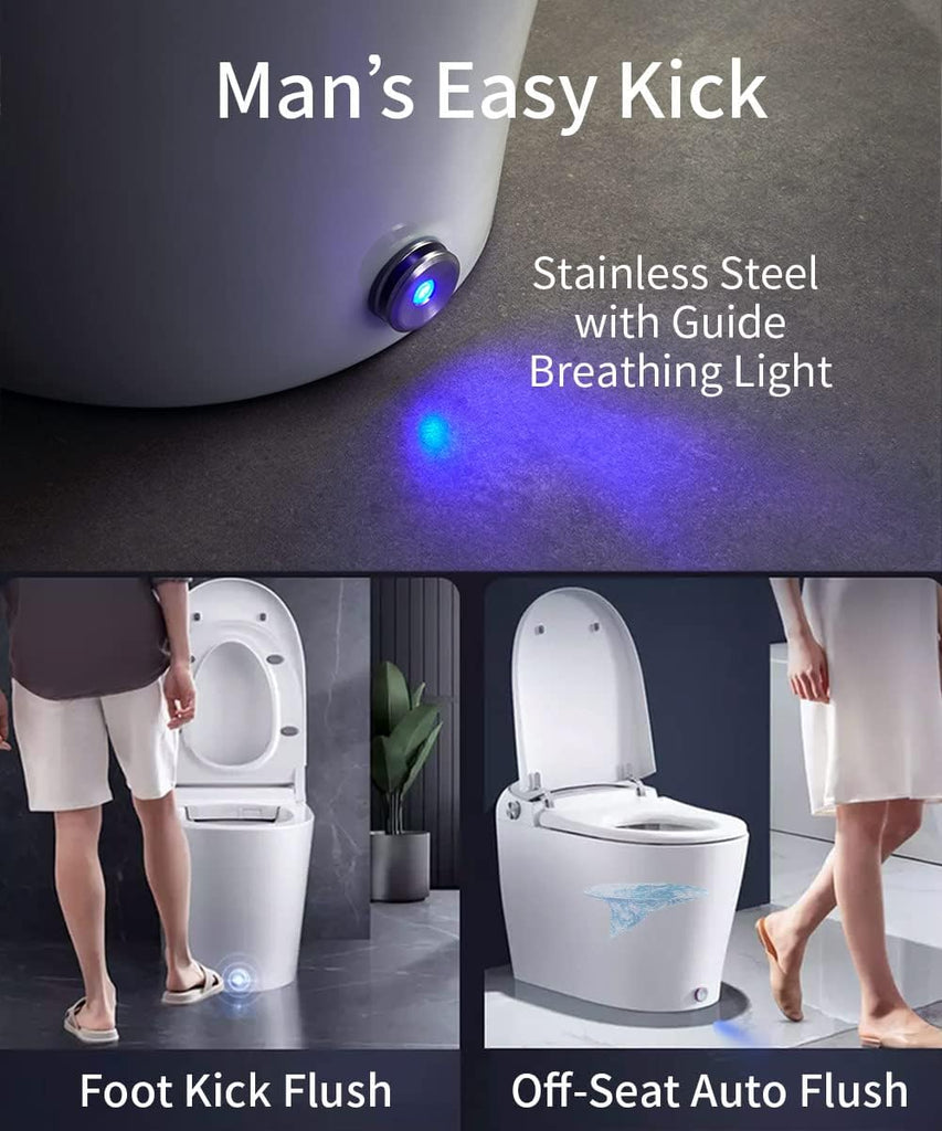 Smart One-Piece Toilet with Built-In Bidet, Elongated Heated Seat, Auto Flush, Foot Sensor Flush, Warm Wash, ADA Comfort Height, Blackout Flush, Night Light, LED Display
