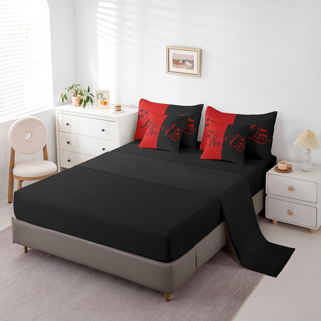 King and Queen Crown Bed in a Bag King Comforter Set 7 Pieces,Her King and His Queen Bedding Set,Romantic Valentine's - Set of 7