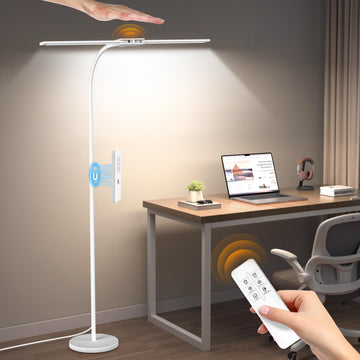 LED Floor Lamp, 18W Bright Reading Floor Lamp, Dual Head Gooseneck Standing Lamp, Smart Motion Sensor, Remote