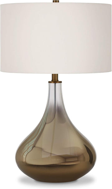 25" Modern 1-Light Table Lamp with White Fabric Drum Shade, or Office, Chromed Brass