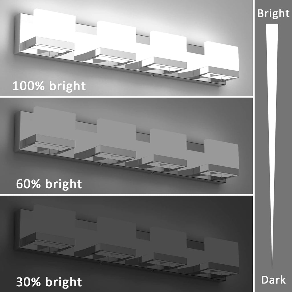 Dimmable Modern 4 Lights LED Vanity Light Up and Down Chrome Bathroom Wall Light Fixtures Over Mirror(White Light