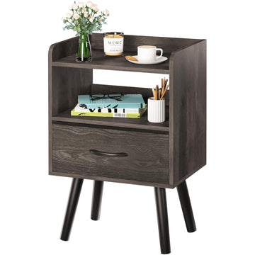 Night Stand with Fabric Drawer, Modern Nightstand, Bedside Tables, Mid Century Nightstands with Open Storage Shelf