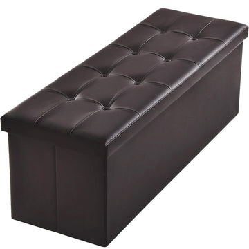 43 inch Folding Ottoman Storage Bench Cube Hold up 700lbs Faux Leather Storage Chest with Memory Foam Seat Footrest