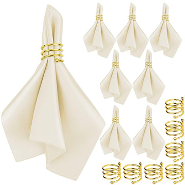 Satin Cloth Napkins and Napkin Rings Set of 8, Smooth Fabric Table Napkins and Napkin Holder for Wedding, Birthday
