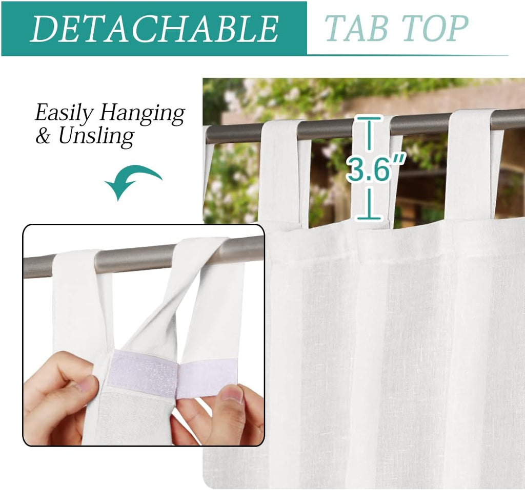 Waterproof Outdoor Curtains Premium Thick Tab Top Linen Textured 2 Panels Curtain 108 inch Length Privacy Assured