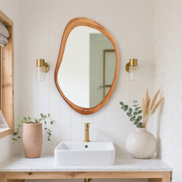 Irregular Wood Wall Mirror, Asymmetrical Modern Wavy Decorative Mirrors, Farmhouse Boho French Country Mirror