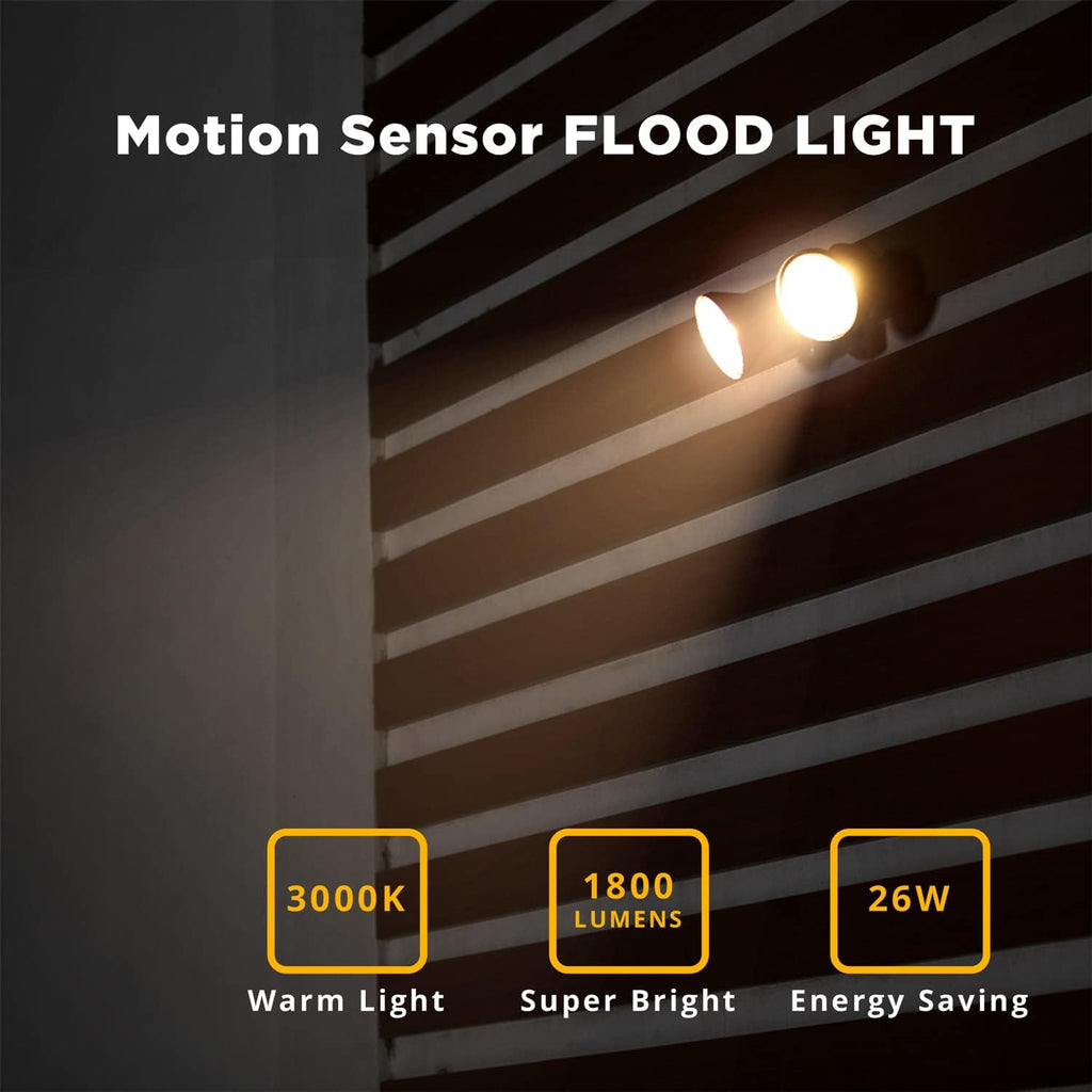 1800LM LED Motion Sensor Light Outdoor, Dual-Head Security Light, 3000K, Waterproof Exterior Flood Light , Garden