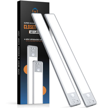 63 LED Closet Lights Motion Sensored, 2500mAh Rechargeable Under Cabinet Lighting, Dimmable & Magnetic Light Bar