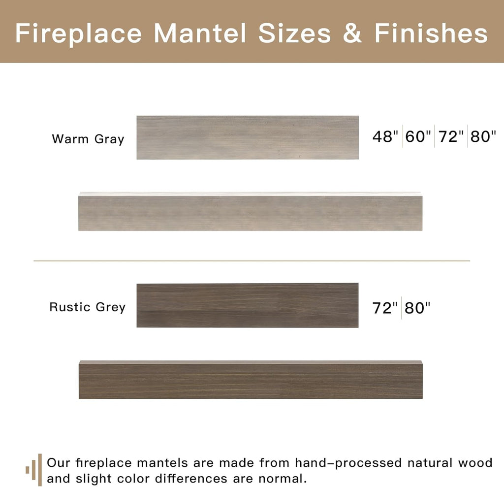 Shelf, 80" Handcrafted Solid Wood Floating Shelf for Over Fireplace - Rustic Farmhouse Wall-Mounted Mantel with