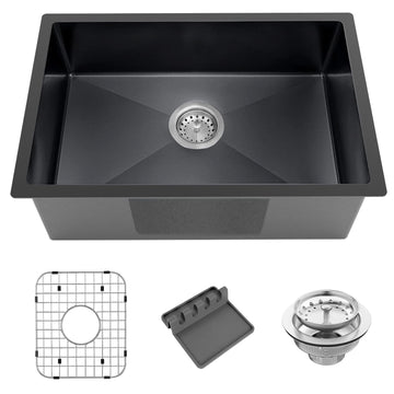 Black 27x18In Undermount, Stainless Steel, Single Bowl