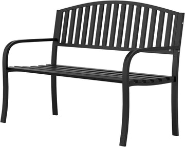 Garden Bench, 50" Outdoor Bench, 660LBS Wrought Iron Porch Bench, Patio Bench with Armrests for Garden Lawn or Yard