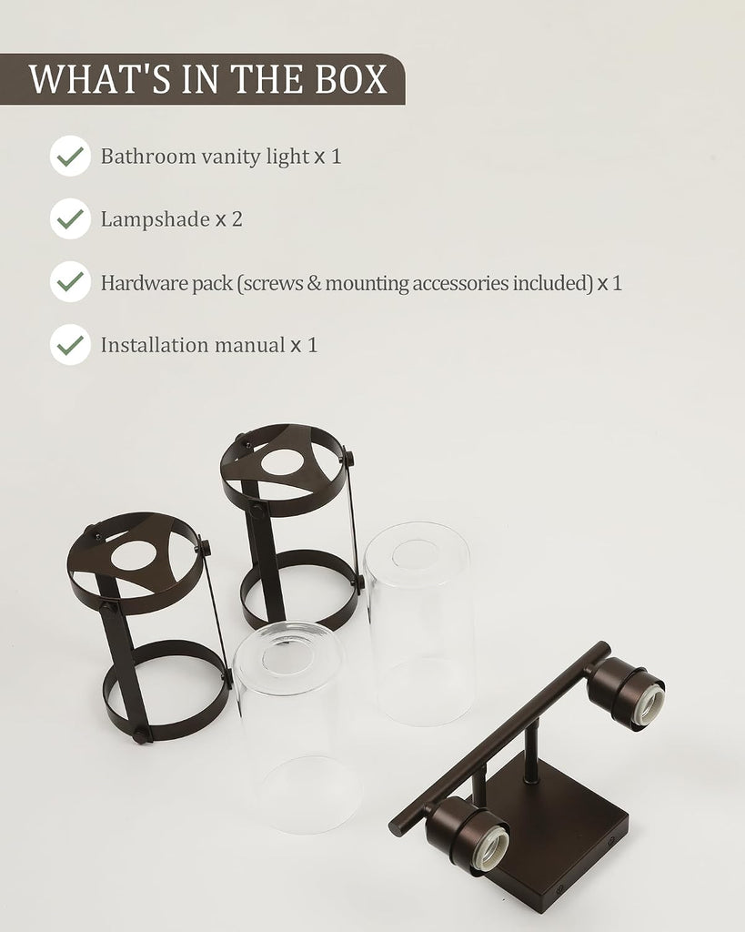 2-Light Oil Rubbed Bronze Bathroom Light Fixtures, 13.8 Inch Modern Bathroom Vanity Lighting Fixtures Over Mirror