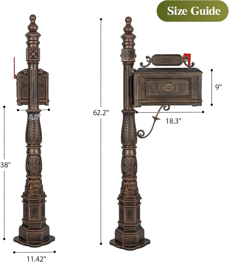 Barcelona Decorative Post Mailbox Combination Stratford Heavy Duty Postal Mail Box Cast Aluminum(Bronze)