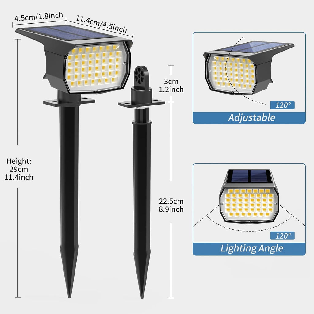 Solar Spot Lights Outdoor Waterproof 12 Pack Spotlights Warm White | 46 LED Landscape Spotlight, 3 Modes Auto On/Off