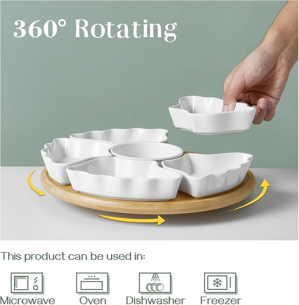 360° Rotatable Serving Tray and Platters, 12 Inch Divided Serving Bowls for Party, Kitchen Decor, Removable Serving