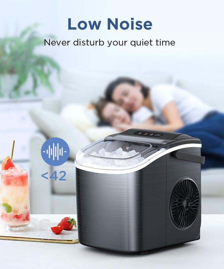 Ice Maker Countertop, Portable Ice Machine with Self-Cleaning, 26.5lbs/24Hrs, 9 Bullet Ice Cubes in 6 Mins, Ice
