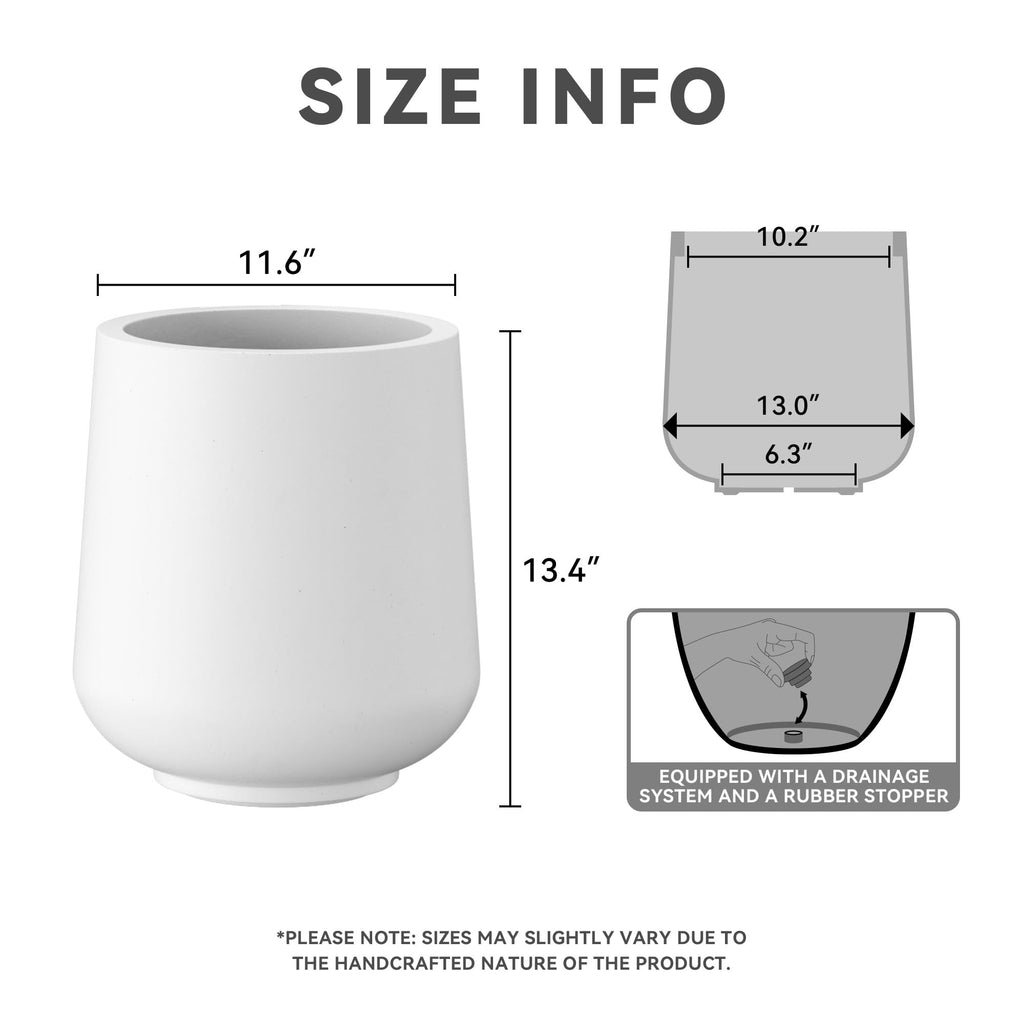 Accent Round Curved White Concrete Planter 13" Dia, Outdoor