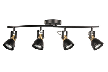 4 Light Track Lighting Kit, Matt Black Brass Finish 4 Way Adjustable with Moden Flush Mount Ceiling Spotlight