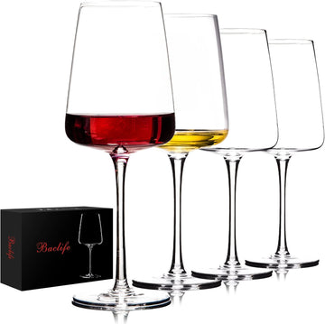 Hand Blown Red Wine Glasses Set of 4 - Premium Crystal Wine Glasses With Long Stem,19 oz - Unique Gift for Father's