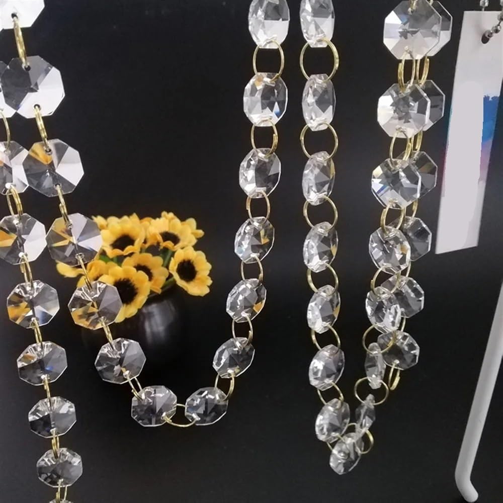 Hanging Crystals Prisms 100cm/3.3ft (Gold Ring) Clear 14mm Crystal Octagonal Beads Chain Garland Chandelier Lamp Part