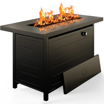 42 Inch Gas Fire Pit Table, 60,000 BTU Propane Pits for Outside with Steel Lid and Lava Rock