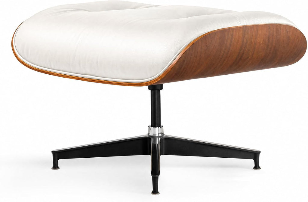 Modern Reading Chair and Ottoman — White Leather