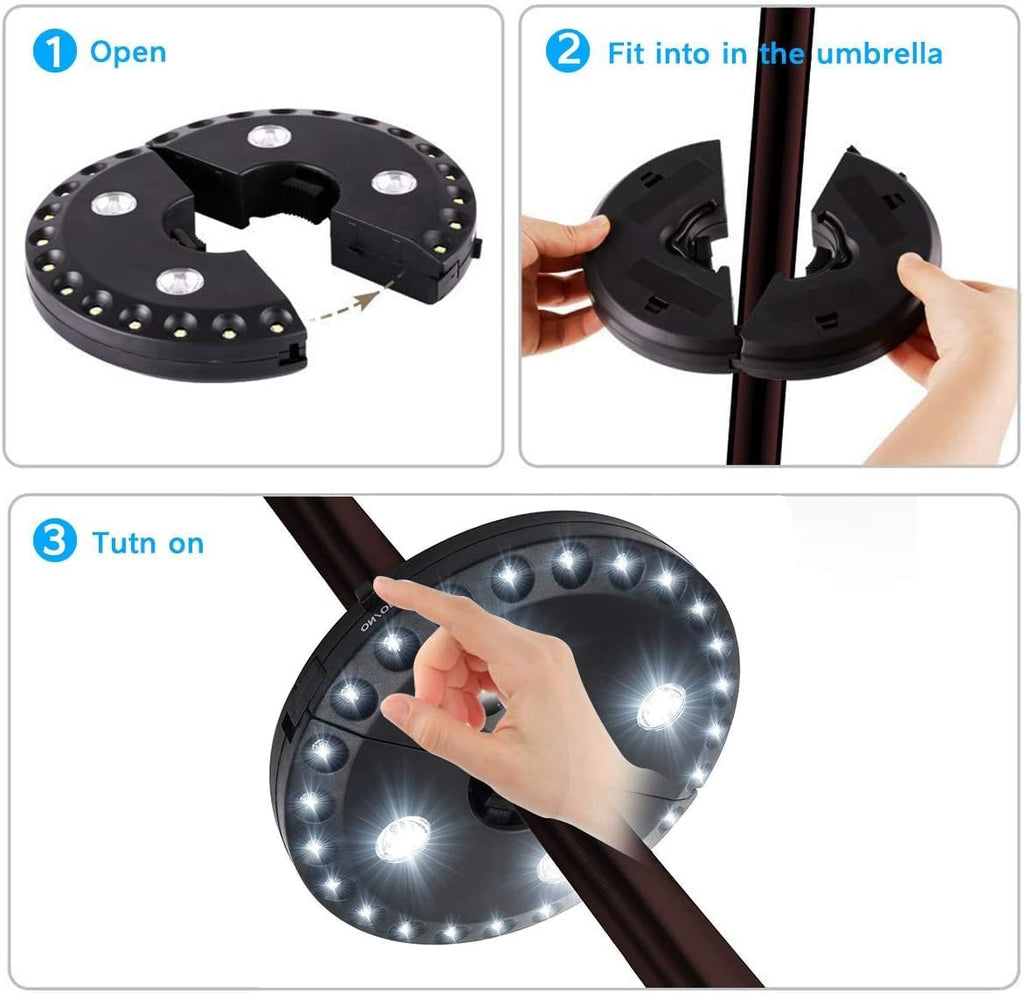 Patio Umbrella Lights Battery Operated (2 Pack) 3 Brightness Modes Cordless 28 LED Lights LED Umbrella Pole Light