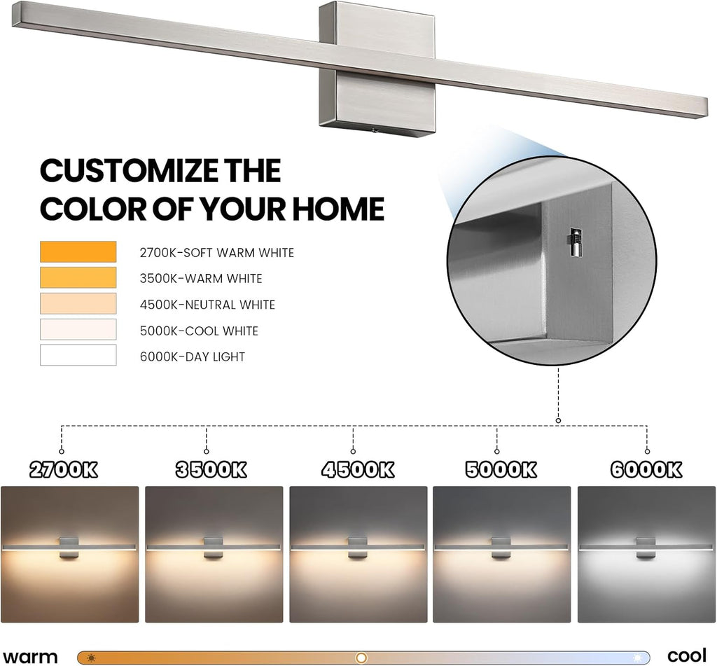 Brushed Nickel Vanity Light - 23.6inch Bathroom Vanity Light Fixture Dimmable 5CCT Modern Bathrooms Sconce 18W LED
