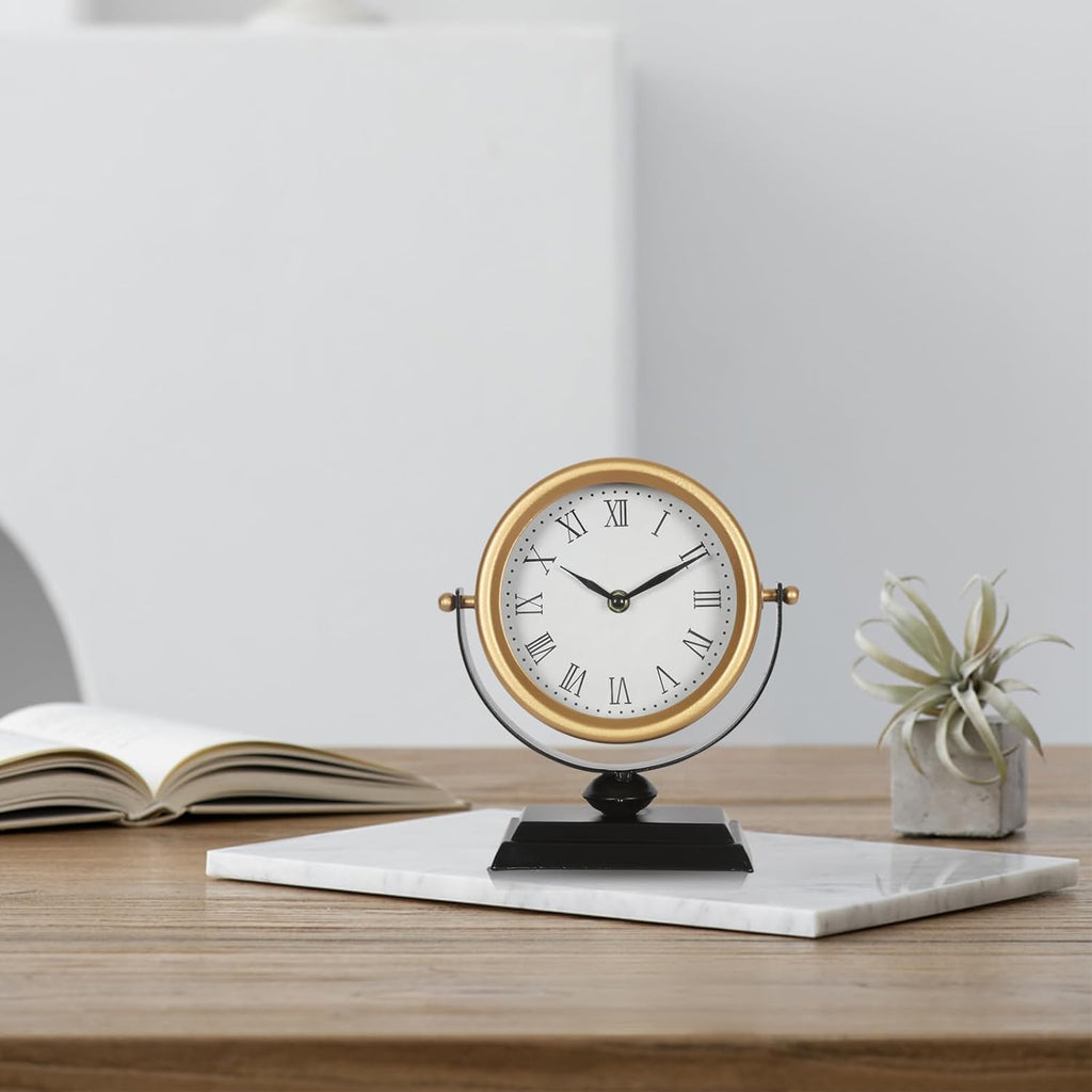 Desk Clock - Classic Vintage Clock and Decorative Shelf Decor,Silent Non-Ticking Clock with Distressed Metal Frame for Office, Living...