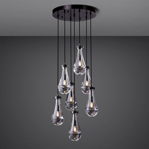 Raindrop Pendant Lights Kitchen Island Teardrop Black Hanging Light Fixtures Clear Solid Glass Pendant Light Modern Chandeliers for Dining Room Porch Corridor Living Room (7-Light) A121-B0CJF34NBX