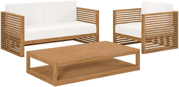 Carlsbad 3-Piece Teak Wood Outdoor Patio Set in Natural White