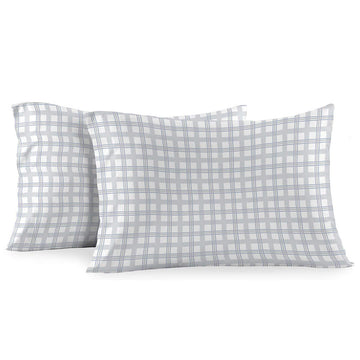 Tradition Heavyweight Flannel, 100-Percent Cotton Standard Pillow Cases, Set of 2, Grey Check Print, Soft Pair of