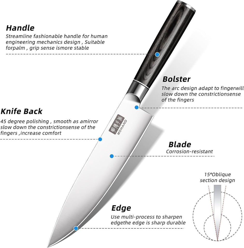 Chef Knife Set with Roll Bag, Ultra Sharp Japanese Kitchen Knife Set | High Carbon Stainless Steel 9PCS Kitchen
