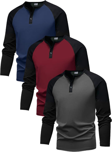 Pack Boys Long Sleeve Shirts, Color Block Henley