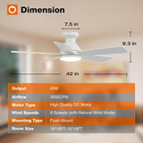 Ceiling Fans with Lights, 42 Inch Low Profile Ceiling Fan with Light And Remote Control, Flush Mount, Reversible, 3CCT, Dimmable, Quiet, White Small Ceiling Fan for Bedroom Indoor/Outdoor Use A103-B0CLNM7VLQ