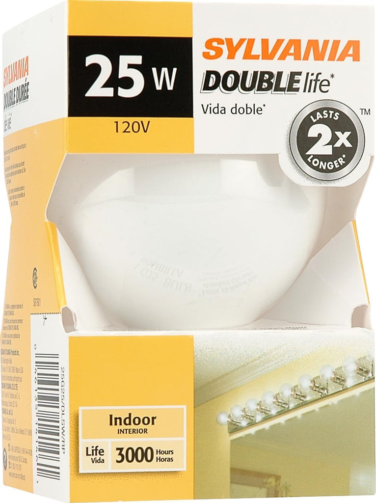 Double Life 25 Watt Vanity Light Bulbs 1 Pack - Incandescent E26 Medium Base Globe Bulbs for Bathroom, Dimmable G25