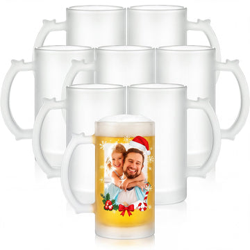 8 Pcs 16 oz Sublimation Frosted Beer Mugs with Handle, Christmas