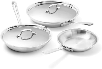 D3 Stainless Steel 5 Piece Frypan Set- USA- Includes 8", 10" and 12" Frying Pans With Lid - Professional Grade -Oven