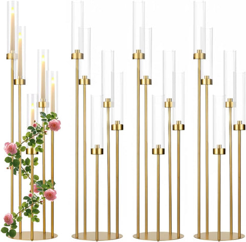 4PCS 5 Arm Candelabra Centerpiece for Table,Floor Candelabra with Acrylic Shadeersary Concert Reception Gifts